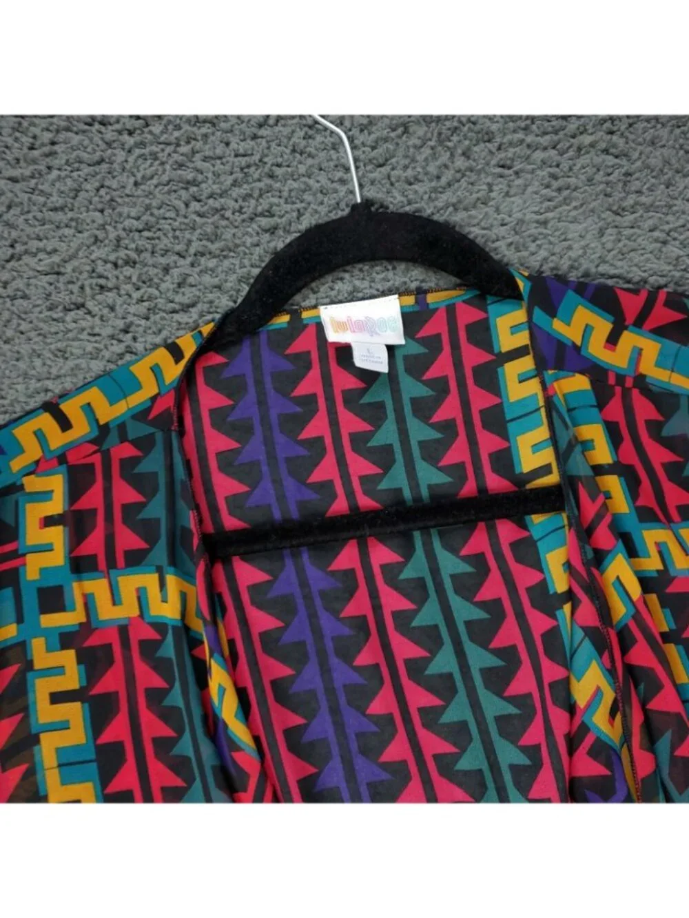 LulaRoe Monroe Kimono Womens  L Large Cardigan Red Fringe Multicolor y2K